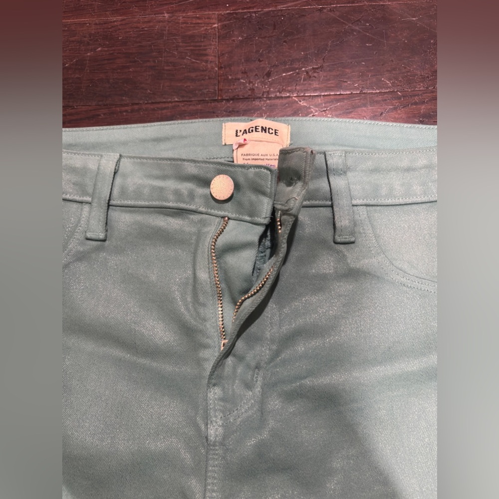 L'AGENCE: TEAL COATED STRAIGHT-LEG JEANS - Picture 5 of 9